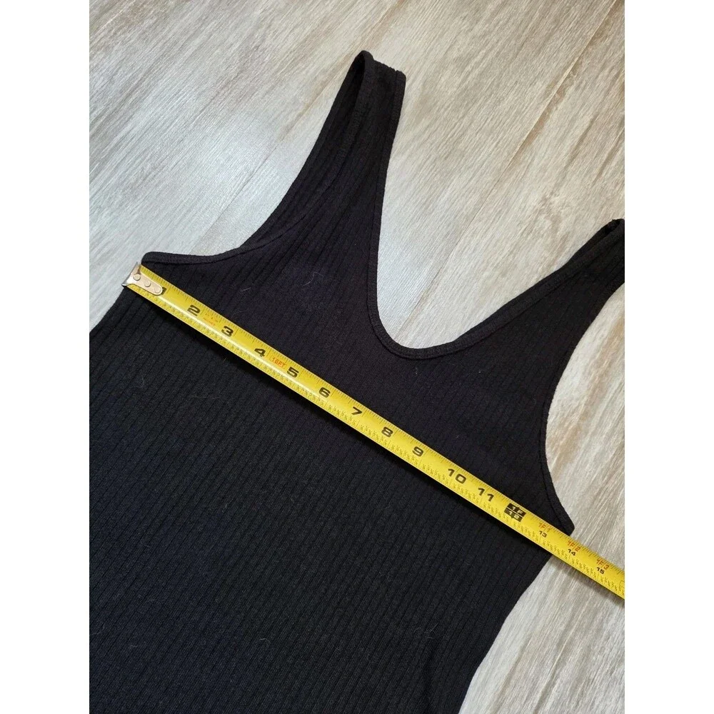 Abercrombie & Fitch Black Ribbed V Neck Side Slit Maxi Tank Dress Size S EUC